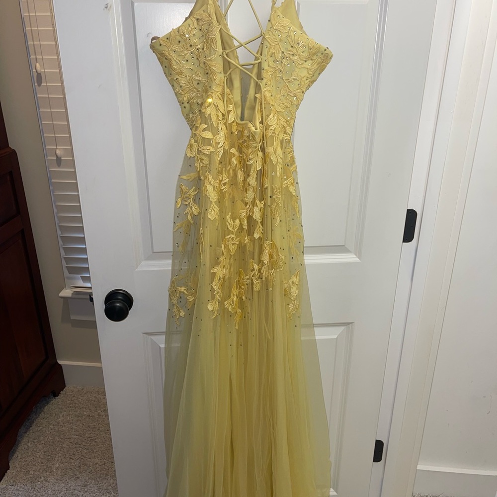 Yellow Prom dress brand faviana